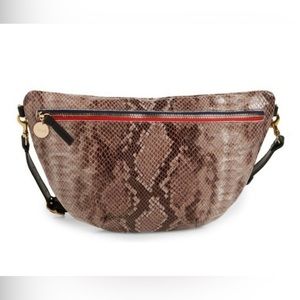 NWOT Clare V. Grande Snakeskin Leather Fanny Pack Crossbody Belt Bag Grey Snake